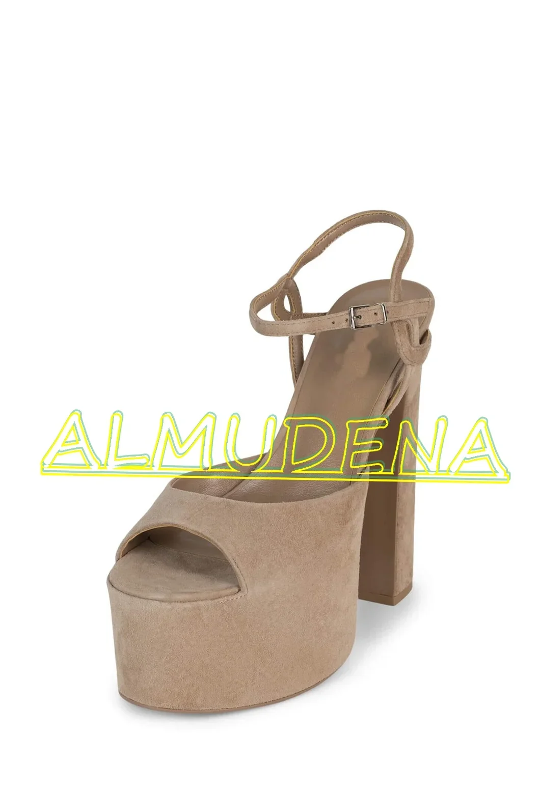 Замшевые летние сандалии на платформе с открытой пяткой однотонные женские