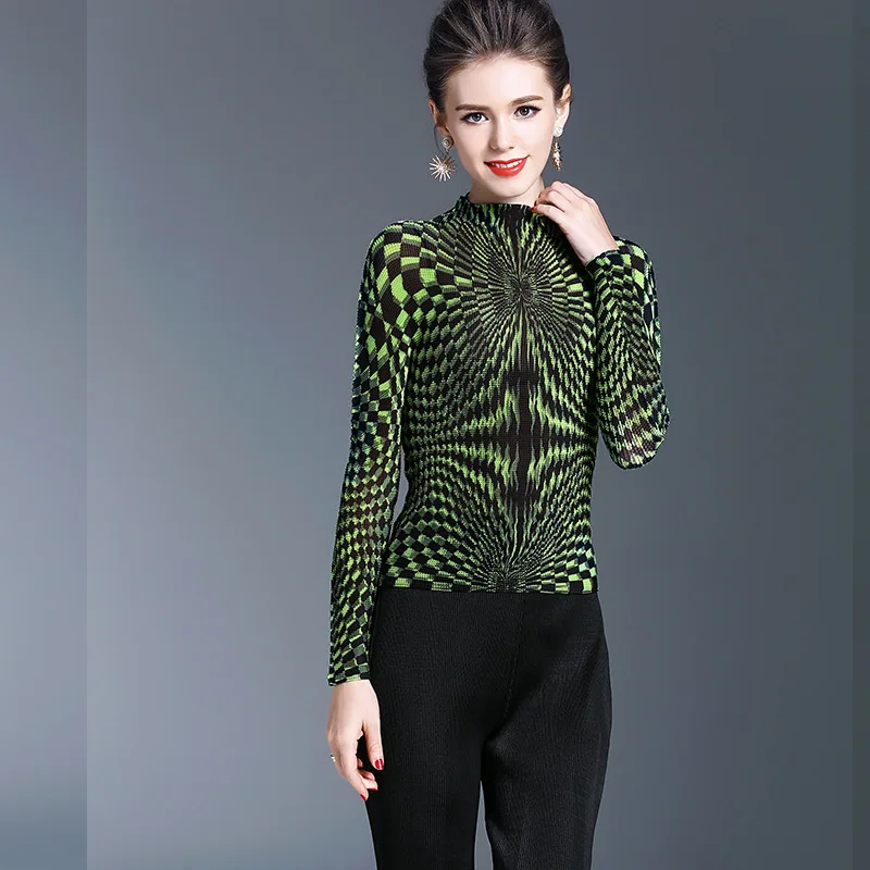 Женская футболка с длинным рукавом Весенняя тонкая эластичная плиссированная