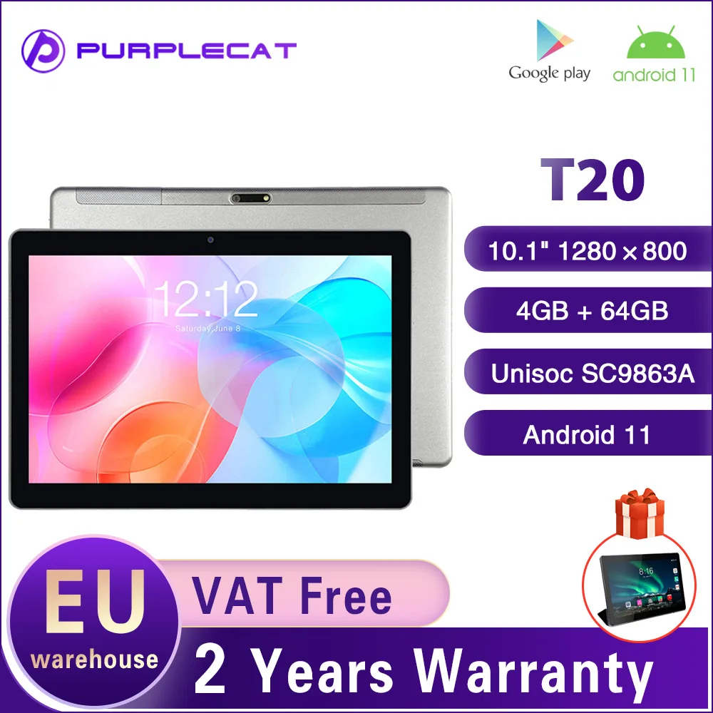 Планшет Purplecat T20 на Android 11 восемь ядер экран 10 1 дюйма 4 Гб + 64 ГБ |