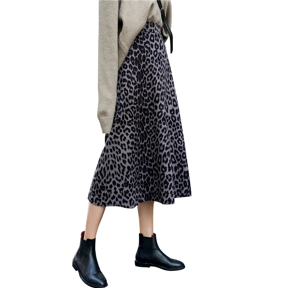 

A Line Fashion Loose Street Wear Elastic Leopard Print Large Swing High Waist Casual Daily Women Skirt Outfit Calf Length Summer
