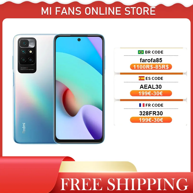 

Global Version Xiaomi Redmi 10 Smartphone 4GB RAM 64GB ROM MediaTek Helio G88 Octa Core 50MP AI quad camera 90Hz FHD Display