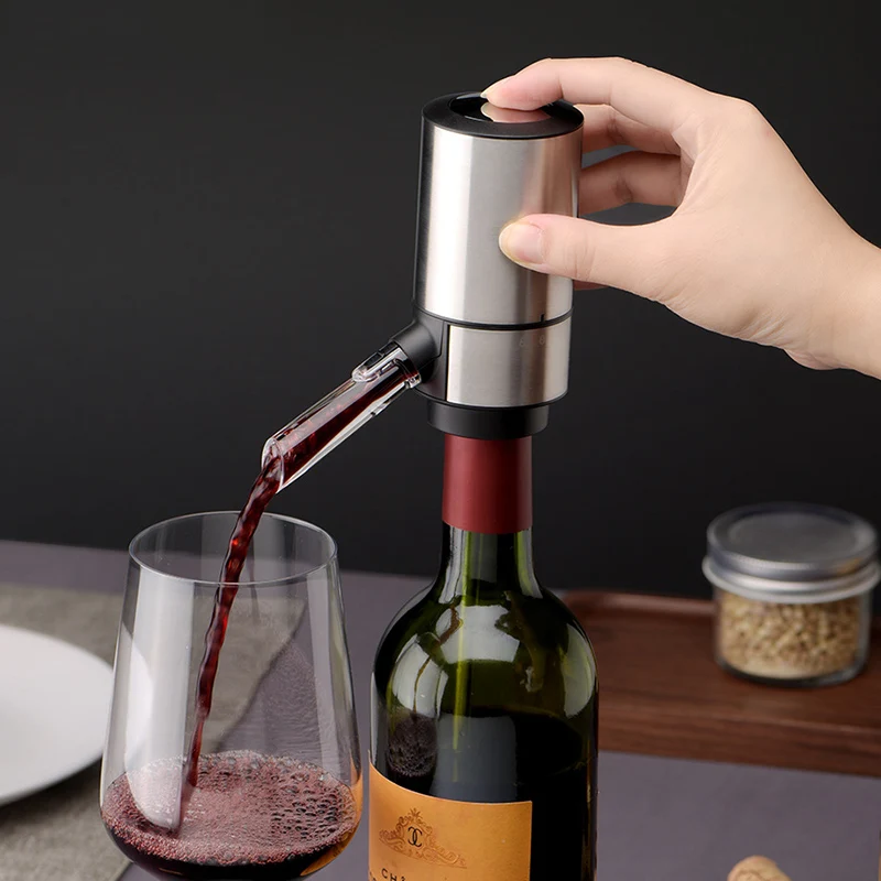 

Electric Wine Decanter Stainless Steel Wine Dispenser 2 In 1 Whiskey Aerator Auto Pourer Battery Powered Kitchen Bar Accessory