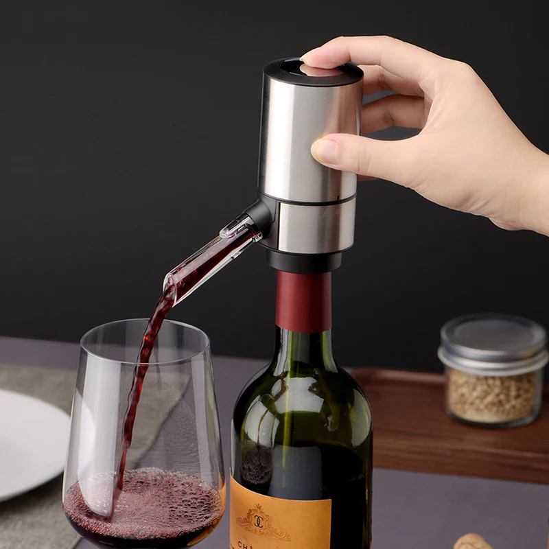 Electric Wine Decanter Stainless Steel Wine Dispenser 2 In 1 Whiskey Aerator Auto Pourer Battery Powered Kitchen Bar Accessory