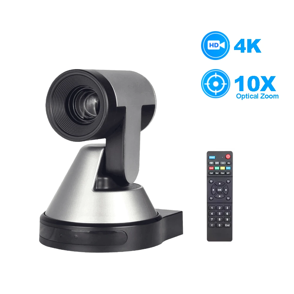 Cámara PTZ con Zoom óptico 10X, USB, Full HD, 4K, para videoconferencia, Reunión, iglesia, transmisión en vivo, con micrófono