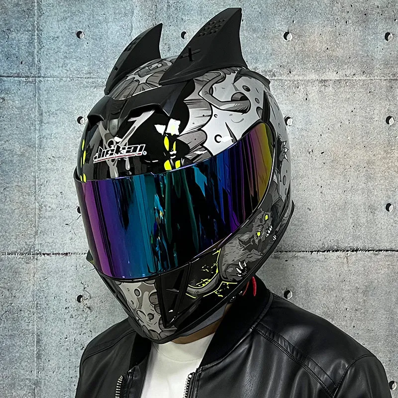 

Полнолицевой шлем, мотоциклетный шлем, безопасный двойной объектив, гоночный шлем, индивидуальные косы, рога