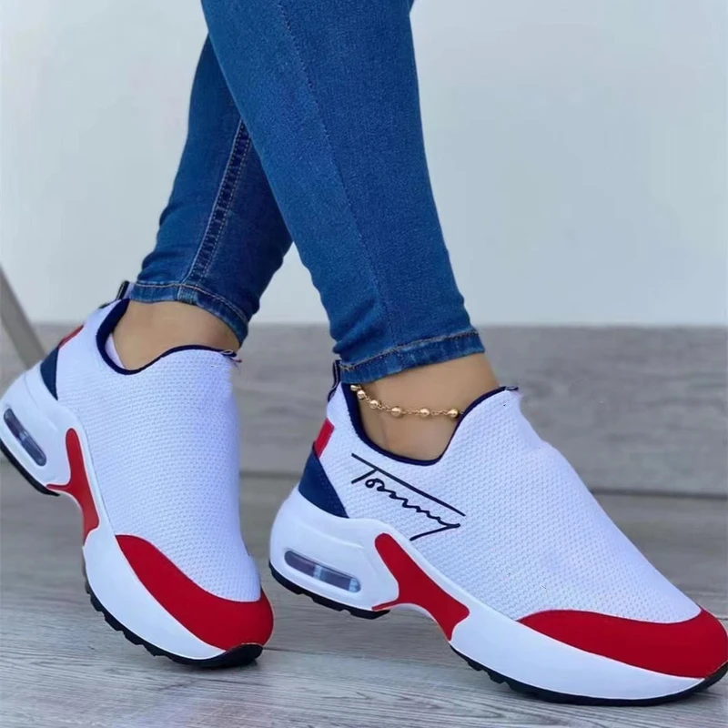 Fashion Vulcanized Sneakers Platform Solid Color Flats Ladies Shoes Casual Breathable Wedges Ladies Walking Sneakers