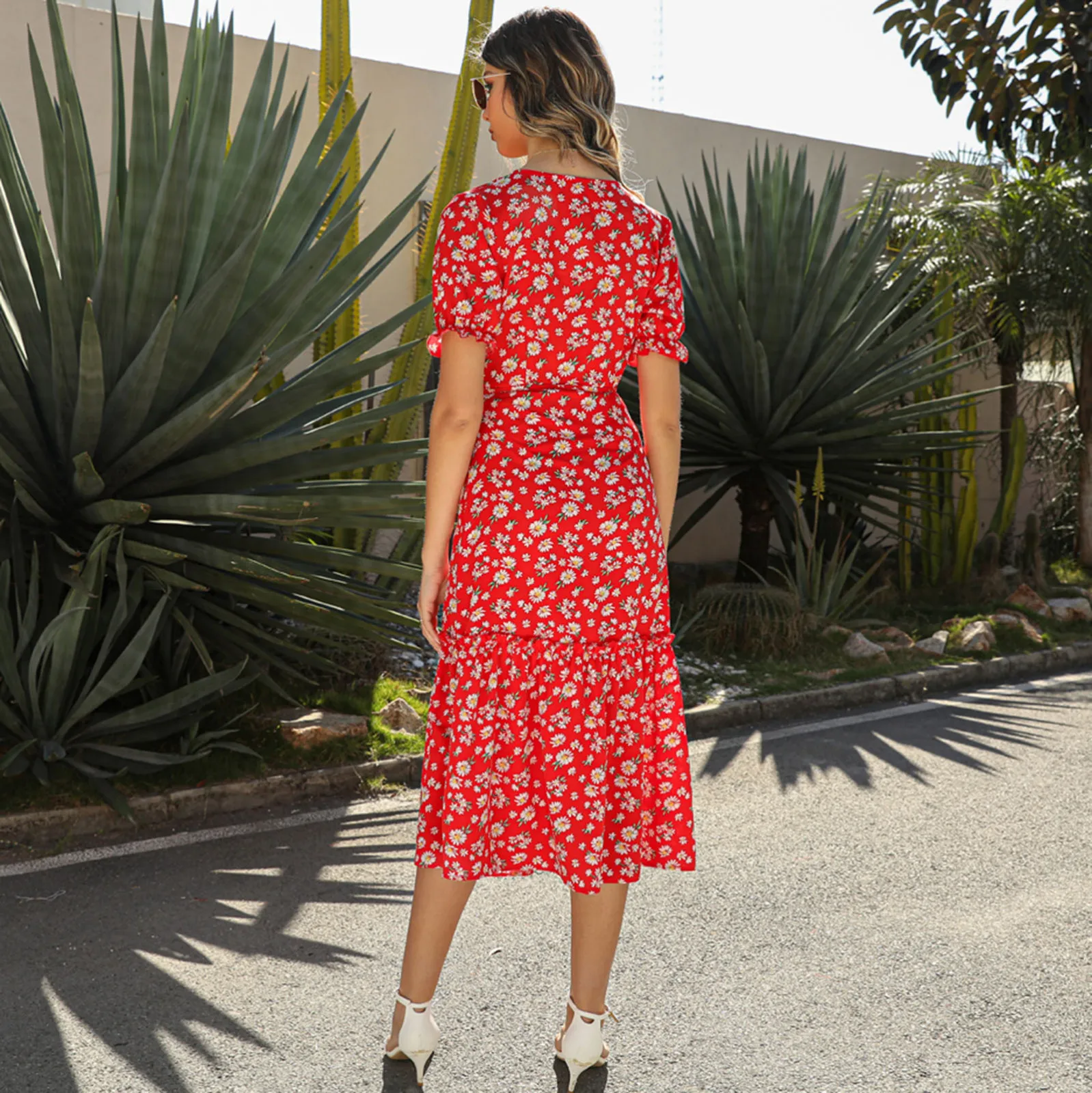

Womens Casual Fashion Dress Floral Printed Bohemian V Neck Elegant Sexy Dress A Line Short Sleeve Casual Steady Clothing Dress