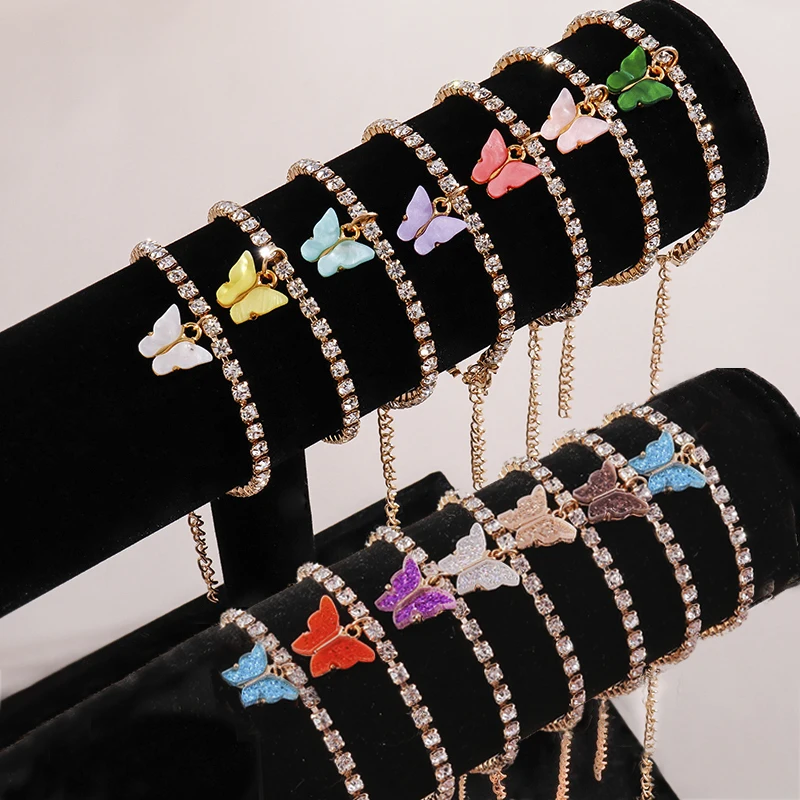 

New In Butterfly Bracelets for Women Jewelry Trendy Summer Beach Exquisite Rhinestone Tennis Chain Adjustable Charm Bracelets