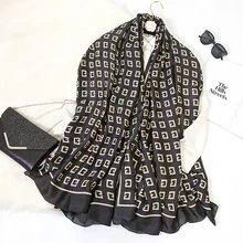 Bufanda de seda de diseño de lujo para mujer, chal estampado de playa, Foulard liso a la moda, Hijab femenino, invierno, 2021