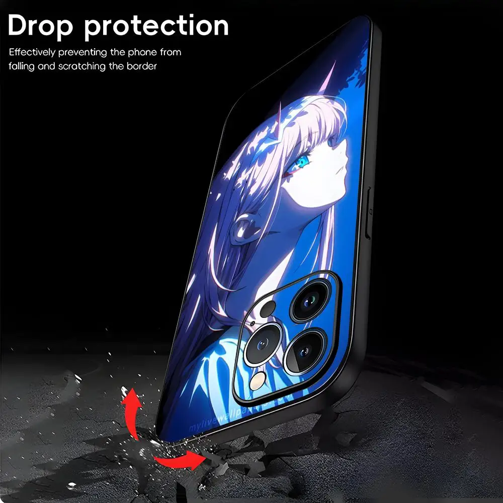 Фото Стильный и милый чехол Zero Two для iPhone 17 Air, 16, 15, 14, 13, 12, 11 Plus, Mini, Pro, Max, черный, противоударный №4
