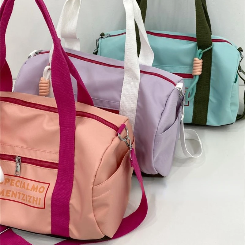 Xiuya Large Capacity Gym Shoulder Bag for Women Macaron Color Letter Nylon Sports Travel Handbag Lightweight Multifunctional Bag