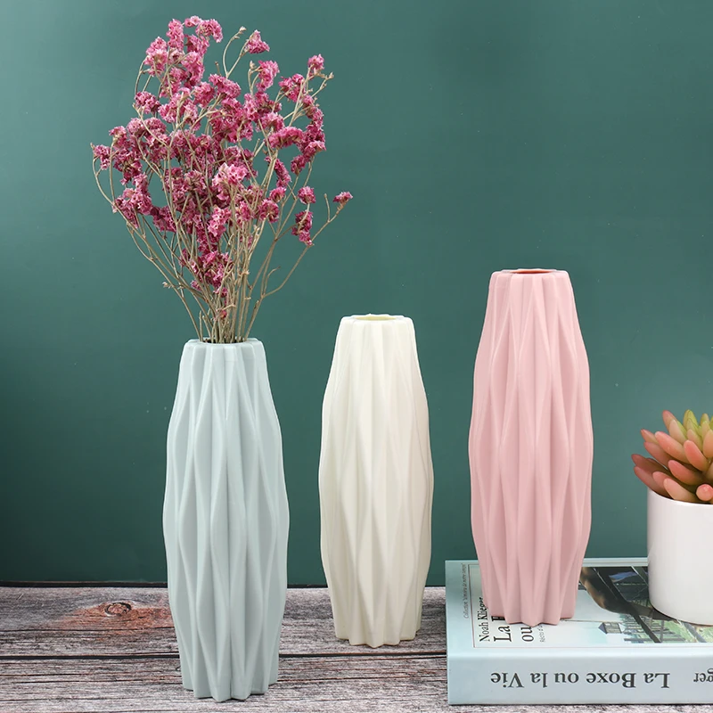 

Home Flower Vase Decoration Home Plastic Vase Modern Creative White Imitation Ceramic Flower Pot Hydroponic Home Decoration