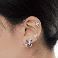 2022 new arrival fashion clip earrings metal trendy women unicorn ear hanging pierced ear clip ins crystal elegant jewelry