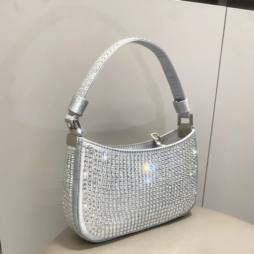 Women Rhinestone Handbag Silver Chain Underarm Bag Party Gifts To Friends Casual Fashion Square Bag Girls Purses and Handbags