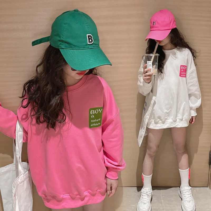 

Cartoon letters loose girls' sweater children's T-shirt 2022 spring and autumn new fashion trendy