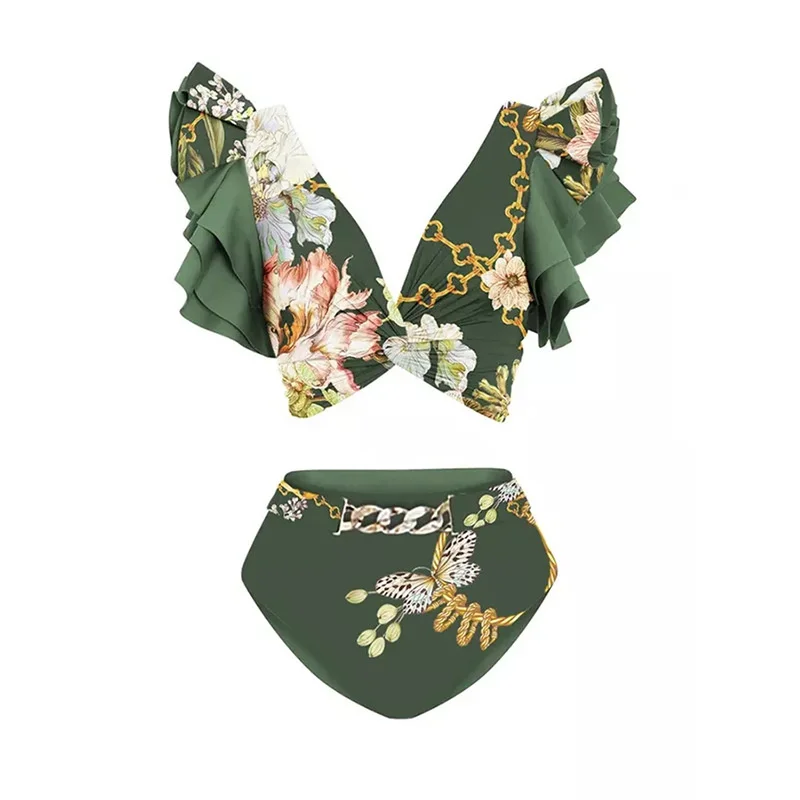 2023 New High-waist Printed Ruffle Bikini Swimsuit Sexy Swimsuit Sexy Bikini Womens Swim Wear