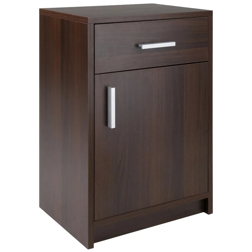 

Wood Astra Accent Table Nightstand Cocoa Finish Nightstands for Bedroom Equipped with Modern Matte Silver Drawers