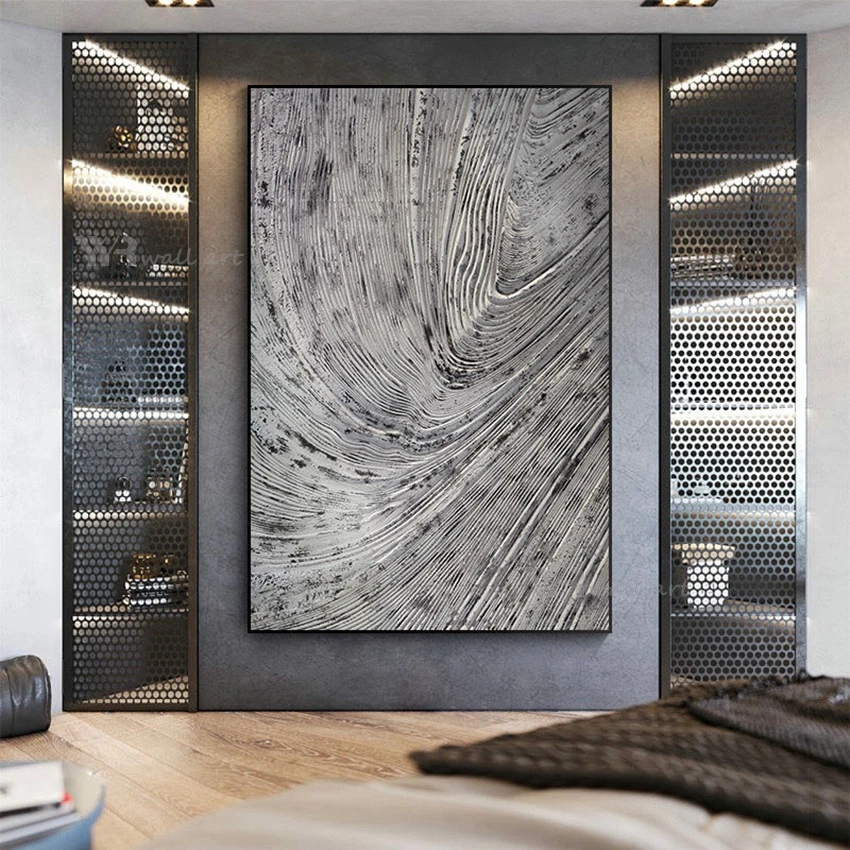 

Настенная роспись с серой полосой, абстрактная настенная Картина на холсте ручной работы, картина маслом для интерьера, акриловый подвесно...