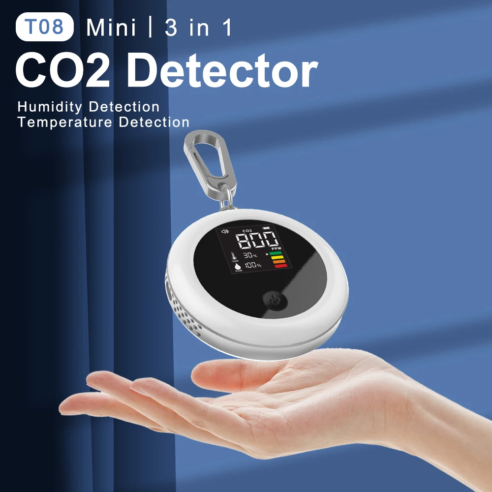 

Инфракрасный датчик CO2 3 в 1, детектор углекислого газа, измеритель температуры и влажности, монитор качества воздуха с подвесной пряжкой