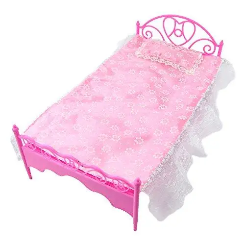 

E-TING Pink Mini Bed With Pillow dolls Dollhouse Bedroom Furniture Play HouseToy Accessories