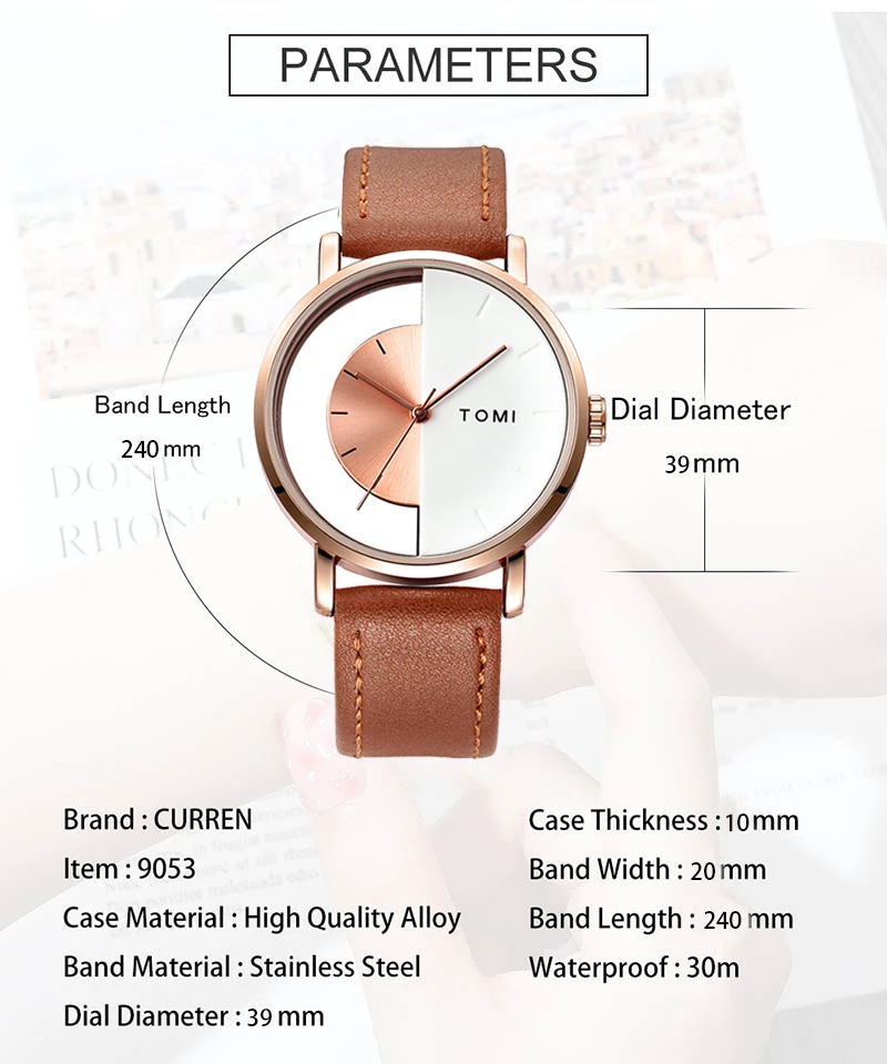 2023 New Hot Simple Casual Leather Watch Strap Creative Dual Color Dial Women's Quartz Watch High end Gift for Girlfriend