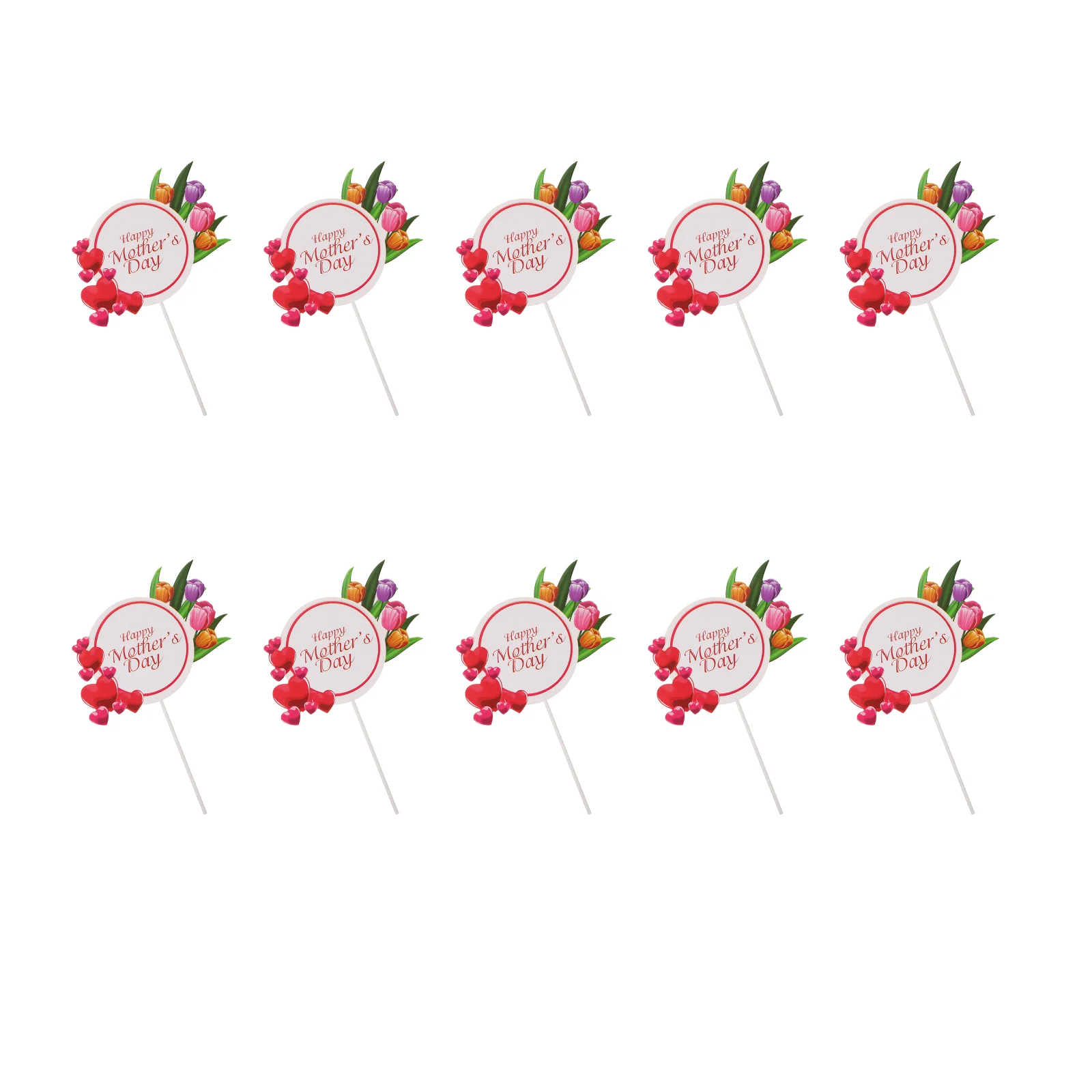 

10pcs Mother's Day Cake Insert Decor Cupcake Dessert Paper Flower Heart Pattern Topper