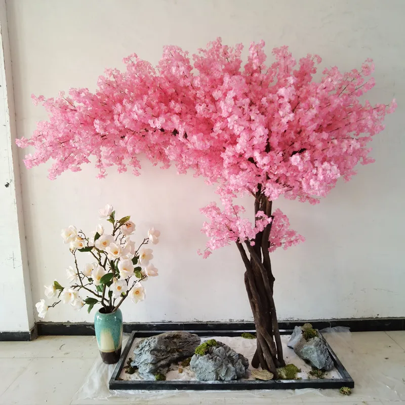 

X335 Outdoor Artificial Light Pink fake silk peach Cherry Handmade Trees White Cherry Blossom Tree For Home Office Party Wedding