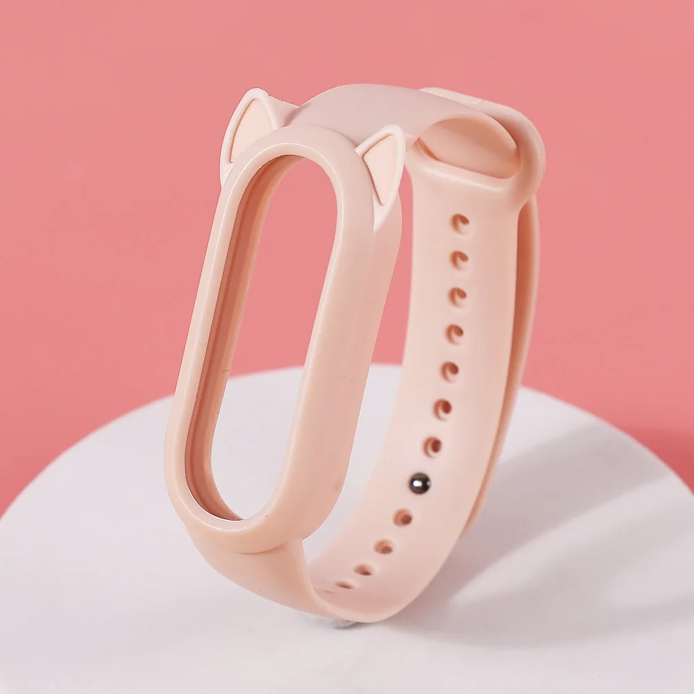 Силиконовый ремешок для Xiaomi MiBand 7 5 6, кошачьи наушники, чехол для Mi Band 7 3 4, бампер с милыми ушками, модный мультяшный милый браслет, новинка (art.: 3920b96a293ee) - 3920b96a293ee