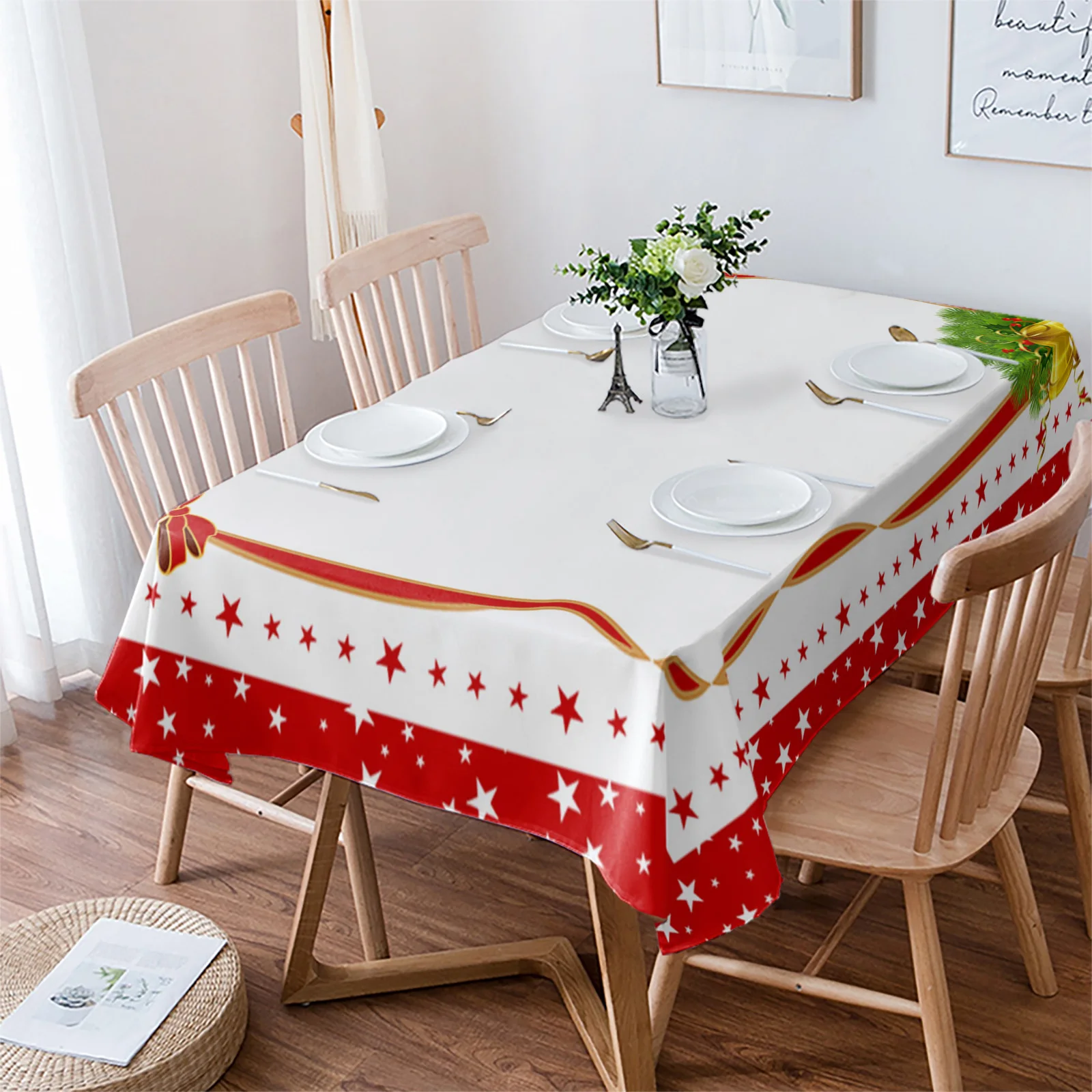 

Christmas Poinsettia Table Cloth Waterproof Dining Tablecloth Kitchen Decorative Party Table Cover