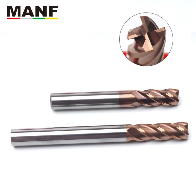Фрезы MANF HRC55 4 флейты 4 мм 3 мм 6 мм Круглый шариковый нос Твердосплавные концевые фрезы Инструменты из карбида вольфрама по металлу Фреза с ЧПУ