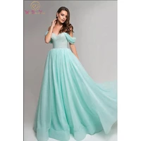 mint green evening dresses 2022 long sparkle bling a line off shoulder sweetheart sweep train prom gowns formal party beaded