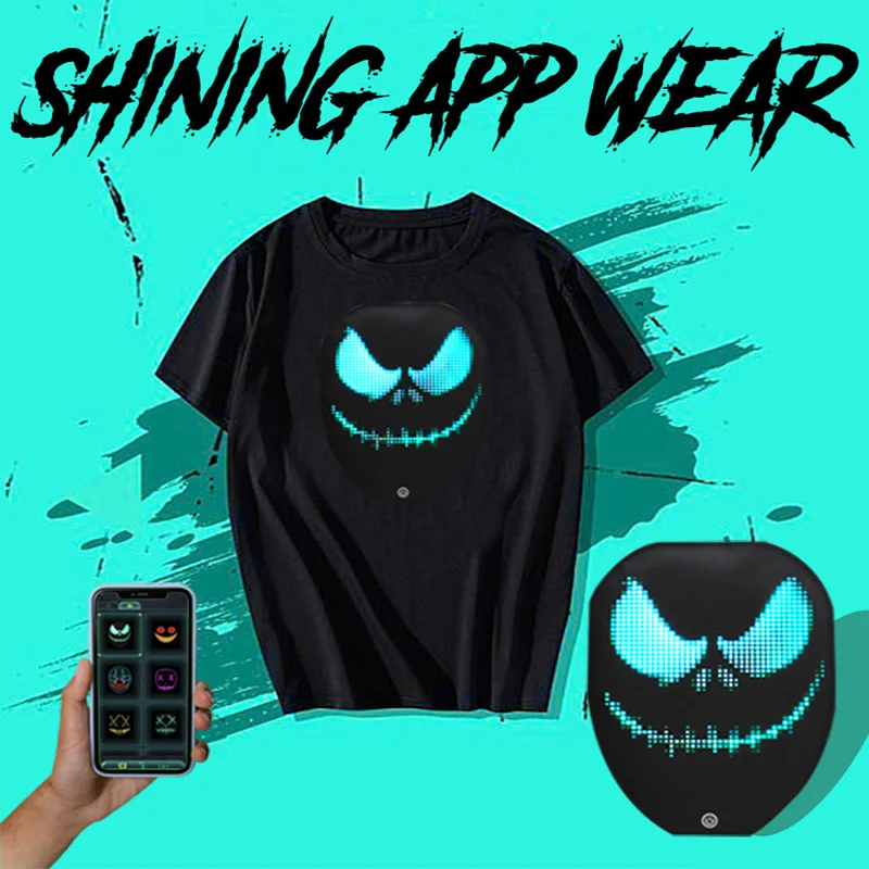 

New Led T-Shirt Luminous Clothing Bluetooth APP Controls DIY Pictures Carnival Costume DJ Shining Glowing Party Prop