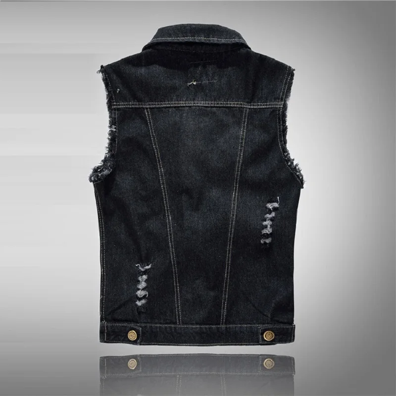 Мужской облегающий трендовый черный джинсовый жилет в Корейском стиле модель