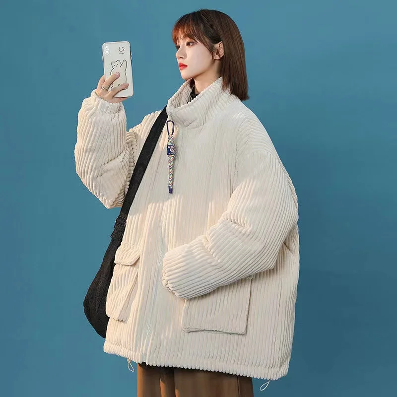 2022 Women Winter Jacket Corduroy Oversize Zip Up Coat Girl Harajuku Parkas Korean Fashion Men Streetwear Outwear