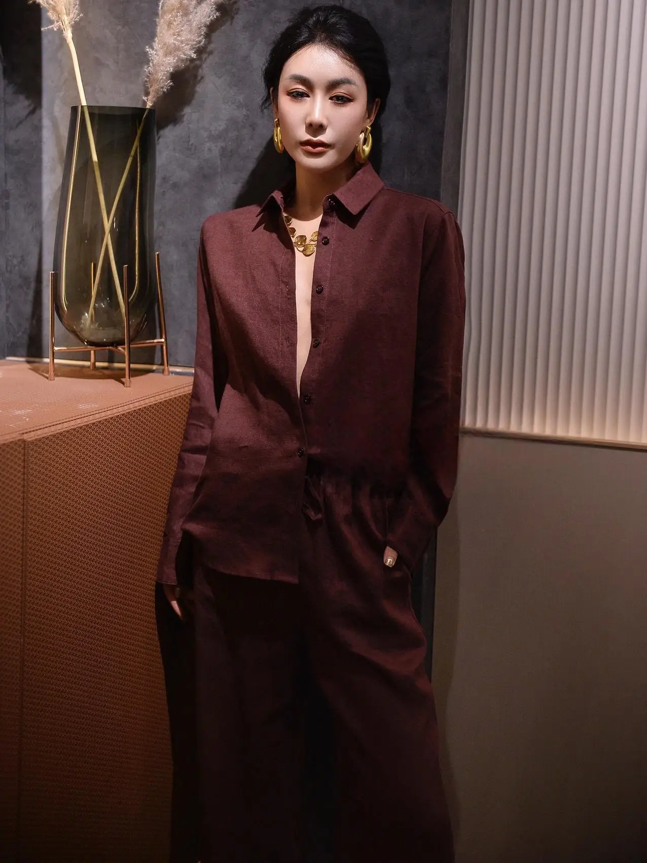 Zeroyk Old Money Sle Модный комплект Idle Свободные рубашки из чистого льна Брюки Супер