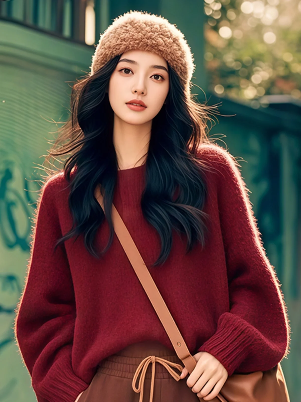 Красное новогоднее пальто Броня Вязаный свитер Женский 2025 Змеиный год Осень и