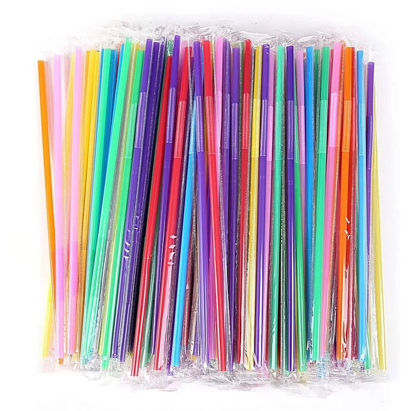 

Hot SV-600Pcs 10.2 Inch Colorful Plastic Drinking Straws, Individually Packaged Disposable Extra Long Flexible Straws