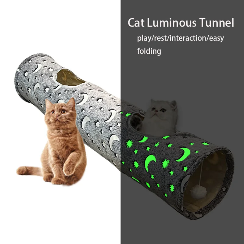 

Cat Tunnel Tube with Plush Ball Toys Collapsible Self-Luminous Photoluminescence for Small Pets Bunny Rabbits Kittens and Dogs