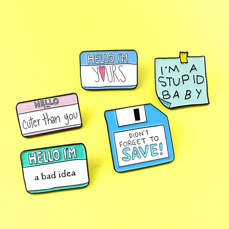 Картки липкие заметки бумажные броши HELLO YOURS I'M A STUP ID BABY эмалированные булавки