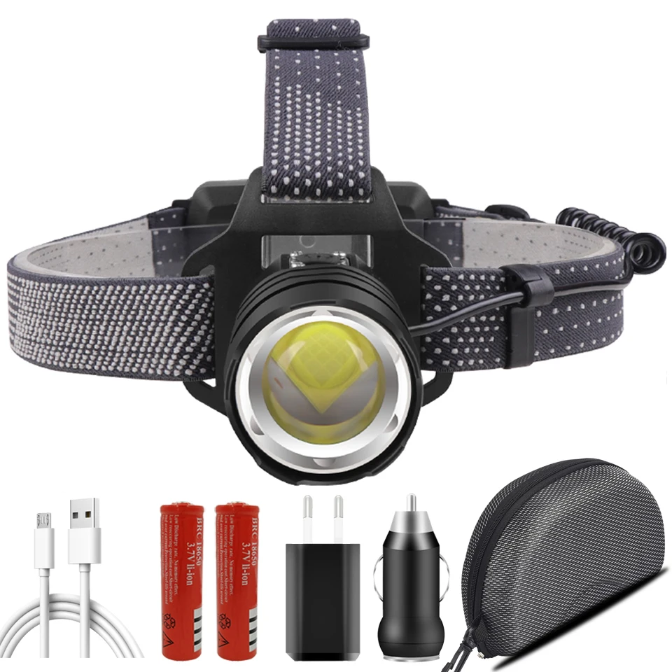 

Zoomable Head Flashlight The most Brightest XHP160 Led Powerful Headlamp Lamp Torch 18650 Battery Waterproof Camping Headlight