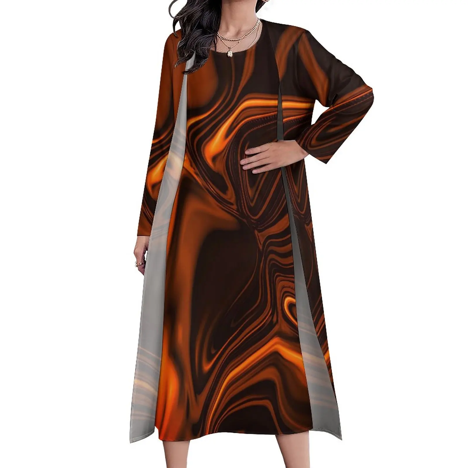 

Dark Curve Dress Abstract Print Vintage Maxi Dress Streetwear Bohemia Long Dresses Female Two Piece Pattern Oversized Vestido
