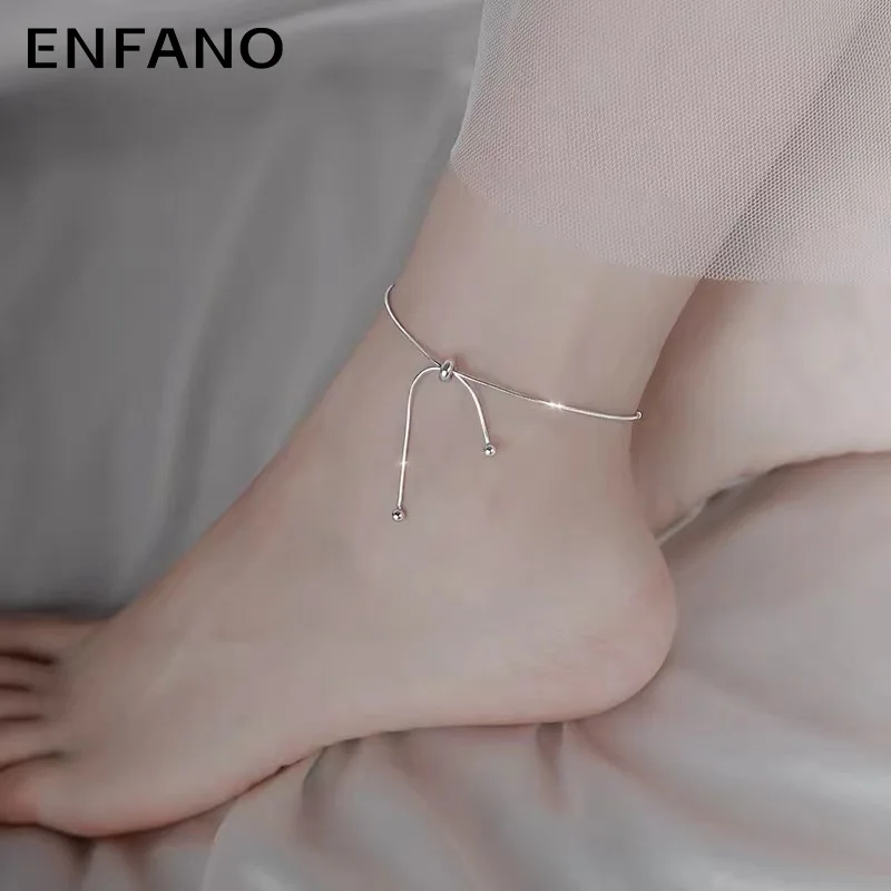 

Enfano round Beads Adjustable Anklet Female Summer Ins High Sense Ankle Light Luxury Minority