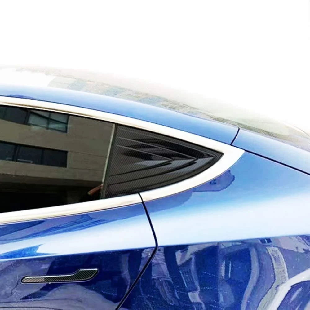 

For Tesla Model 3 2017--2019 Carbon Fiber Style Exterior Cover Rear Window Triangle Blinds Bionic Air Outlet Molidng