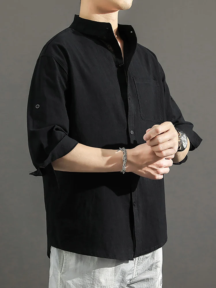 

2022 New Men Solid Casual Shirts Loose Blouse High Quality Summer Beach Shirt Men's Cotton Linen Shirts