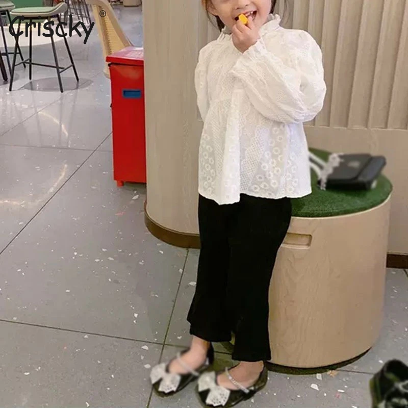 

Criscky Girls Style White Blouse Ruffles Long Sleeve Shirt Spring Autumn Cotton Lace Children Girl Tops Blouse Kids Clothes