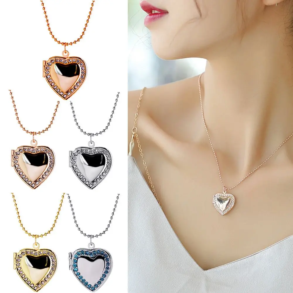 

Gift Men Women Friend Jewelry Diamond Forever and Always Pendant Heart Shaped Photo Picture Locket Necklace