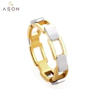 asonsteel trendy style stainless steel gold color block stitching shape rings for women casual wear jewelry accessories wedding