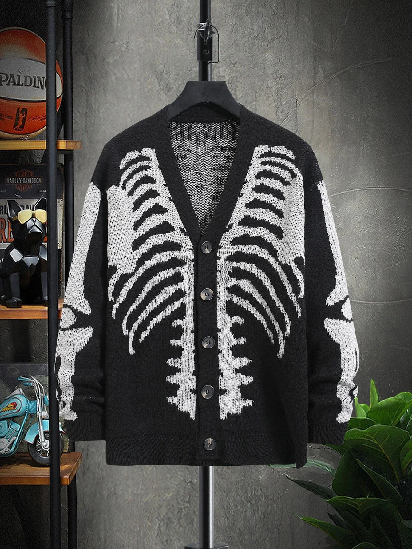 

Men Skeleton Pattern Button Through Cardigan
