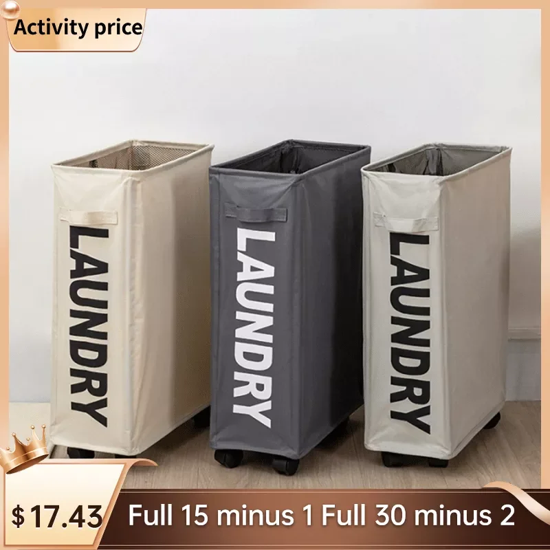 

Oxford Laundry Basket With Wheels Multi-Functional Corner Slim Laundry Hamper Dirty Clothes Storage Basket Organizer Container