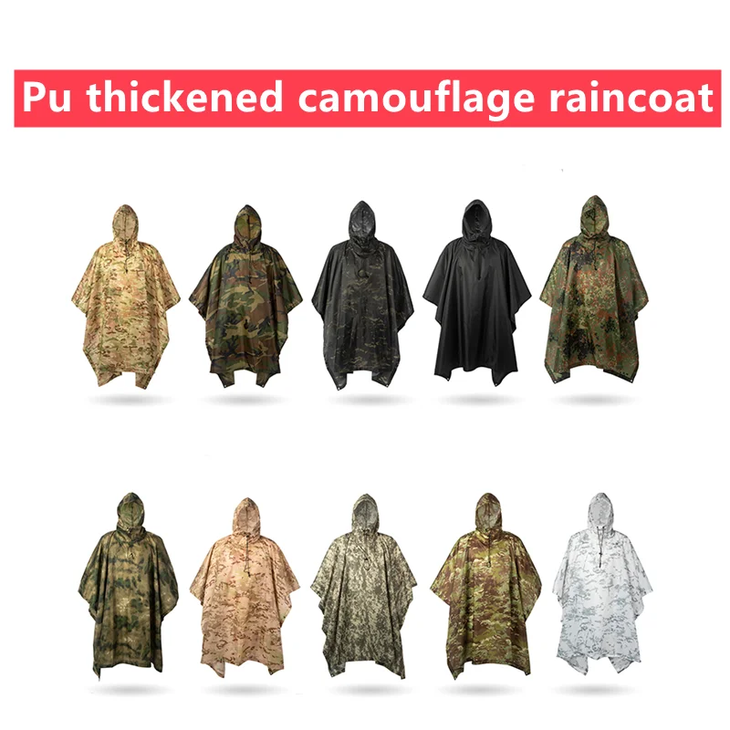 

Непромокаемый дождевик на молнии для мужчин и женщин, пончо, камуфляжный дождевик для мужчин и женщин, мотоциклетный водонепроницаемый армейский дождевик, верхняя одежда